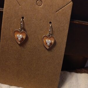 Gold Heart Earrings with Pearl Accents